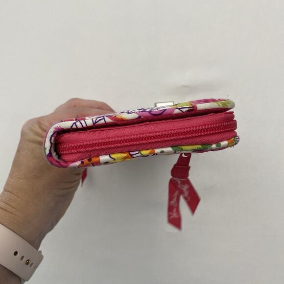 Vera Bradley Wallet Zip Around Turn Lock Organizer Pink Floral Quilted Bloomcore - Picture 8 of 14